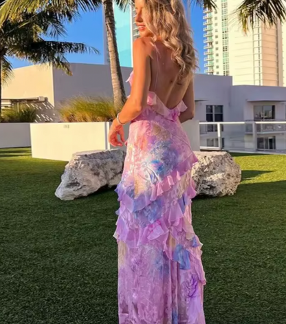 LORA MAXIKLEID MIT BLUMENMUSTER UND RÜSCHEN