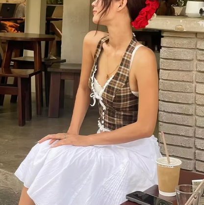 JESSI KARIERTES NECKHOLDER-TOP