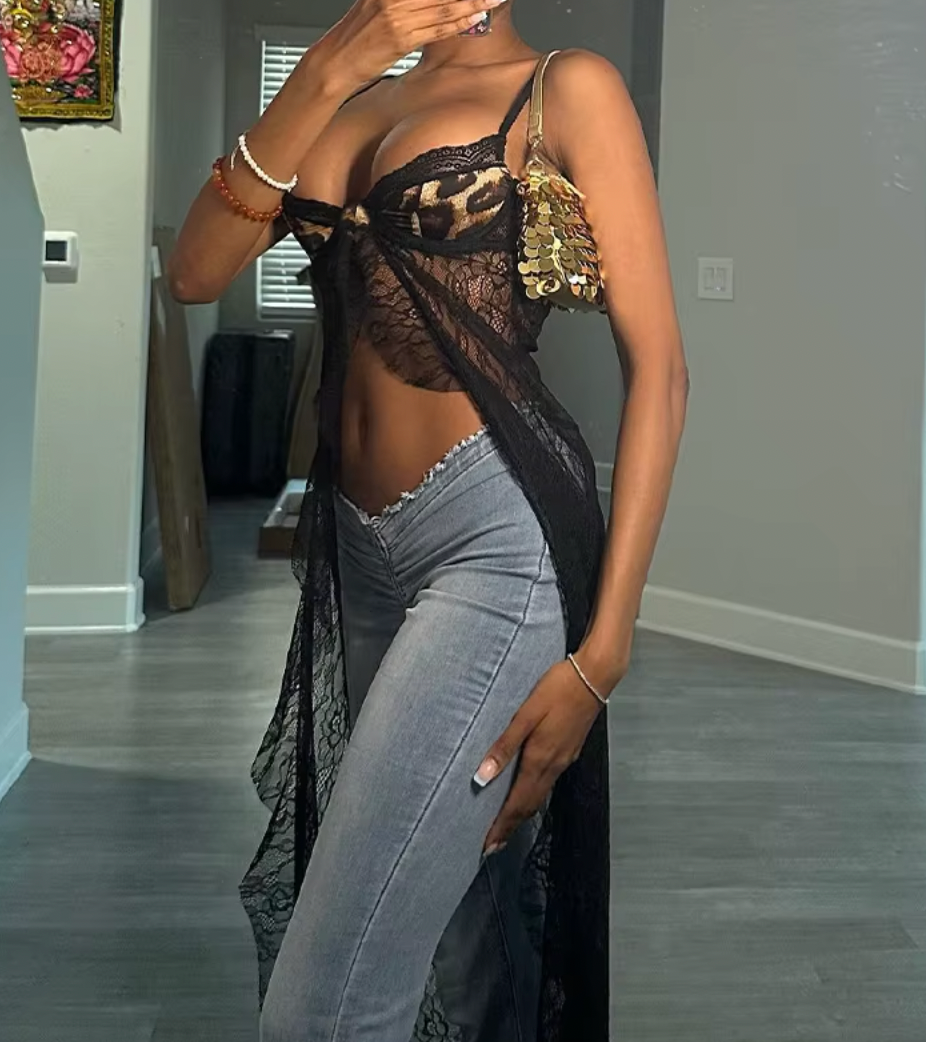 FRANI LEOPARD SHEER LACE TOP - Seldom Seen Styles