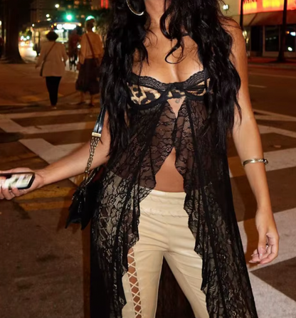 HAUT EN DENTELLE TRANSPARENTE LÉOPARD FRANI