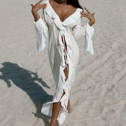 LANGES, TRANSPARENTES TOP „JOHN“ MIT RÜSCHEN