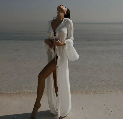 LANGES, TRANSPARENTES TOP „JOHN“ MIT RÜSCHEN