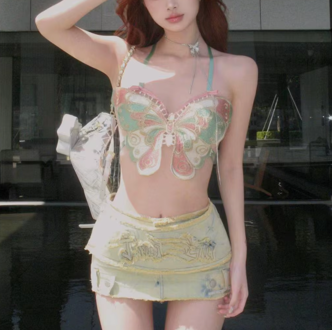 LIANE BUTTERFLY OPEN BACK Y2K TOP - Seldom Seen Styles