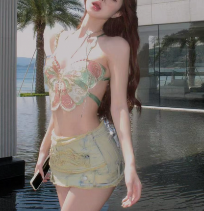 Haut papillon Liane à dos ouvert style années 2000