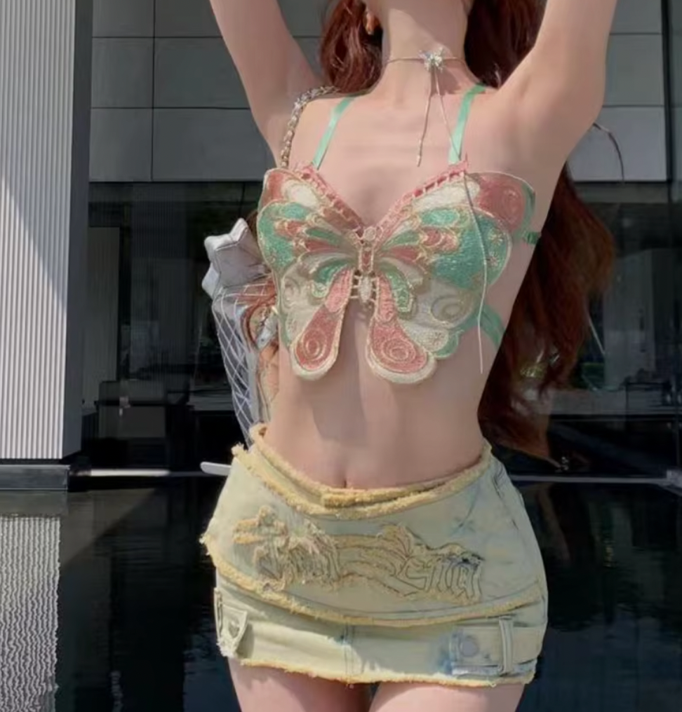 LIANE BUTTERFLY OPEN BACK Y2K TOP - Seldom Seen Styles