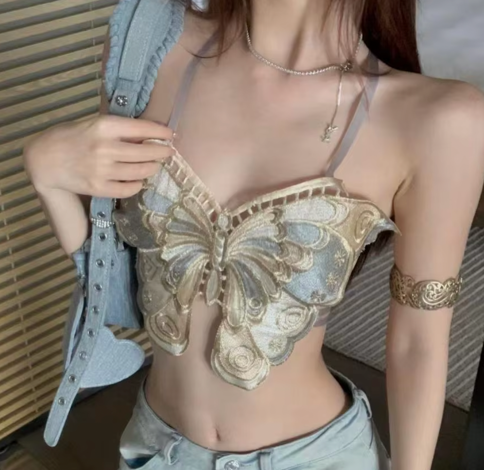 LIANE BUTTERFLY OPEN BACK Y2K TOP - Seldom Seen Styles