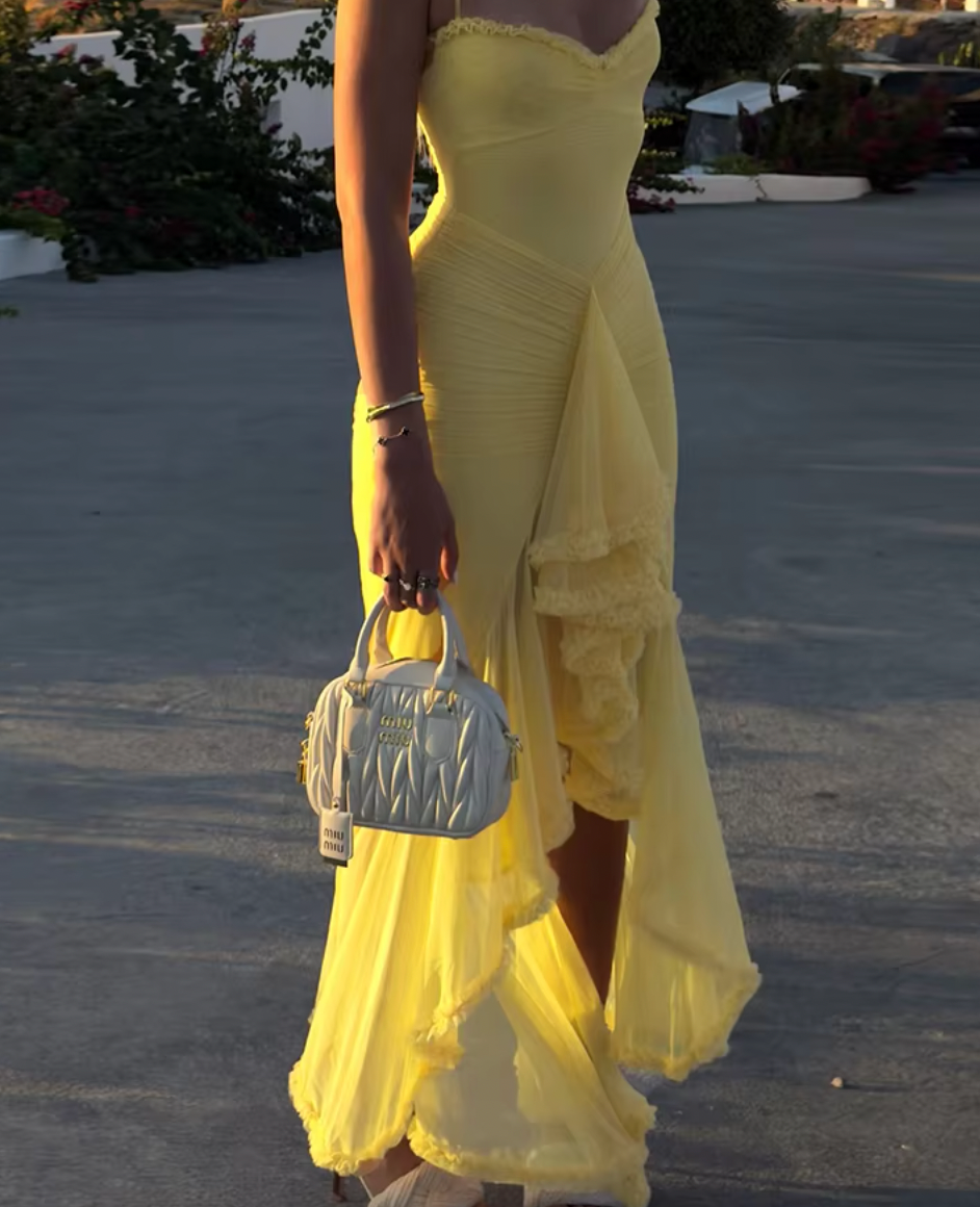TANYA RUFFLE MAXI YELLOW DRESS - Seldom Seen Styles