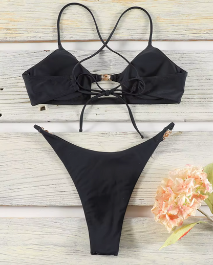 Ensemble de bikini noir à col rond LORI