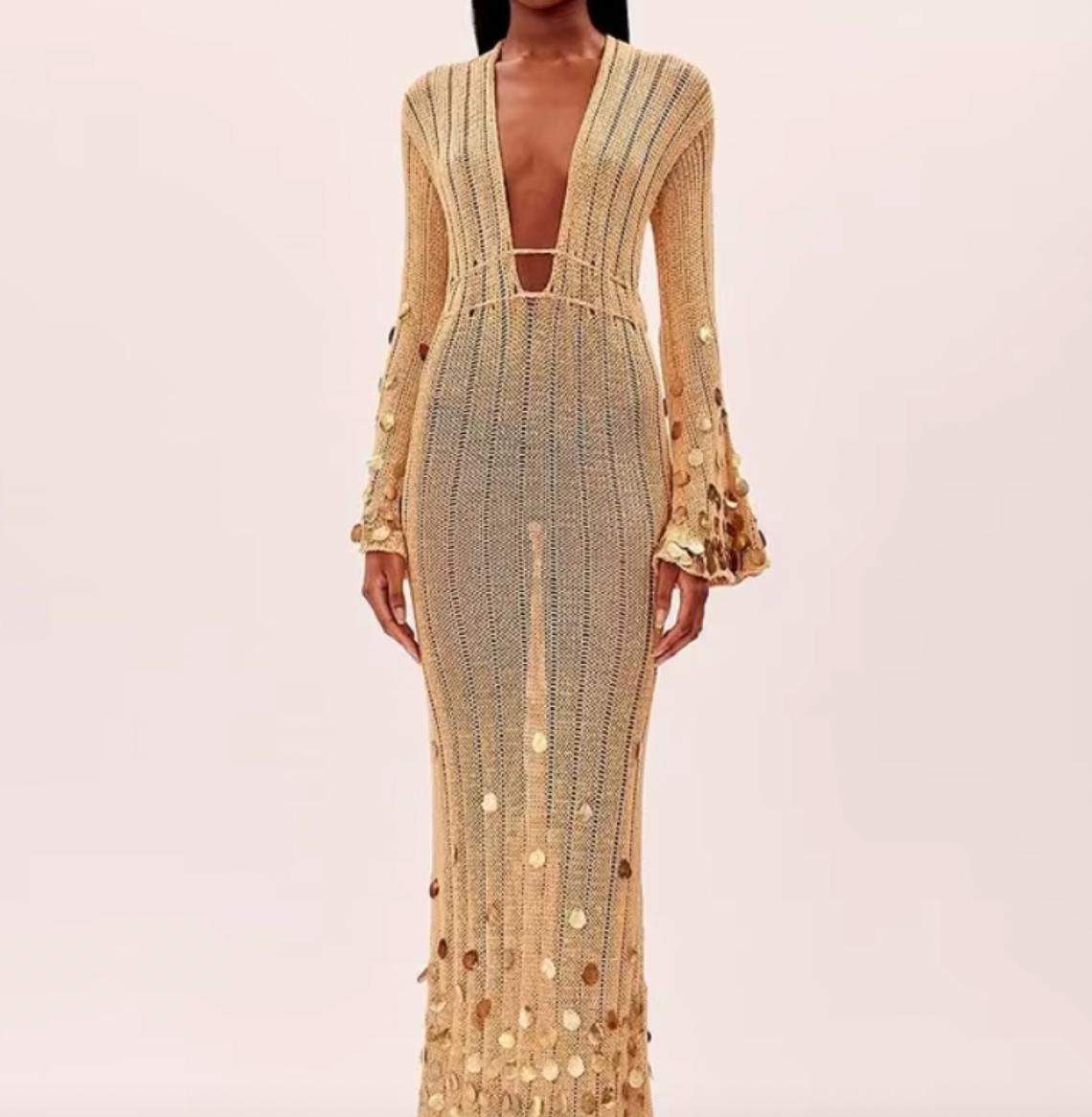 LANIE DEEP V CROCHET SEQUIN DRESS - Seldom Seen Styles