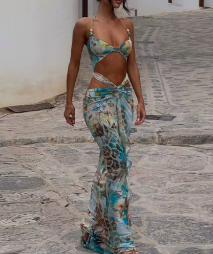 LAURA BIKINI CUTOUT PRINTED DRESS