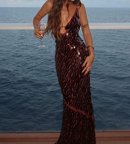 AUSTIN BROWN PAILLETTENKLEID MIT V-AUSSCHNITT