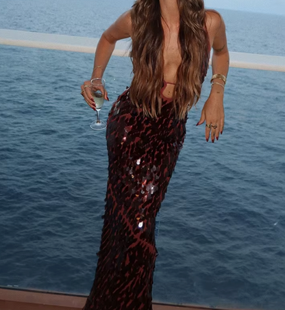 AUSTIN BROWN PAILLETTENKLEID MIT V-AUSSCHNITT