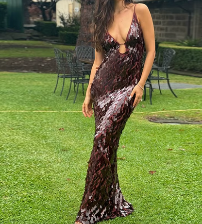 AUSTIN BROWN PAILLETTENKLEID MIT V-AUSSCHNITT