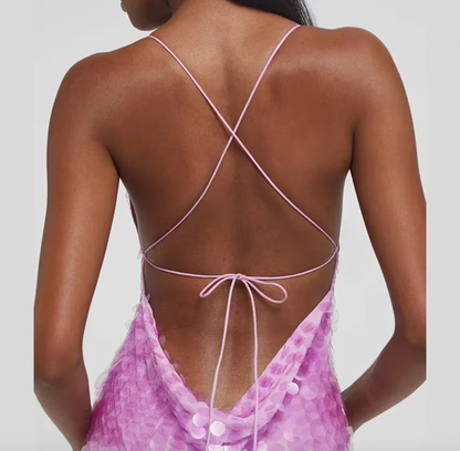 JANA SHEER SEQUIN V NECK DRESS