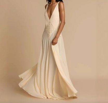 ROBE MAXI EN MOUSSELINE DE SOIE AZURA À COL EN V