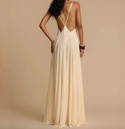 ROBE MAXI EN MOUSSELINE DE SOIE AZURA À COL EN V