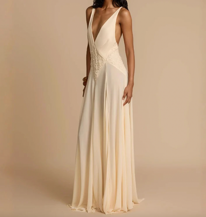 ROBE MAXI EN MOUSSELINE DE SOIE AZURA À COL EN V