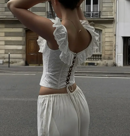 LEILA HAUT À VOLANTS AVEC CORSET À ŒILLETS