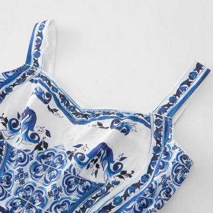 Porcelain Print A-Line Maxi Dress