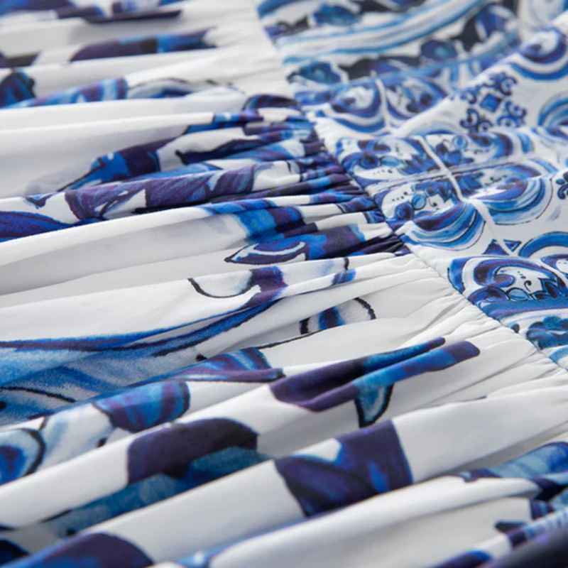 Porcelain Print A-Line Maxi Dress - Seldom Seen Styles