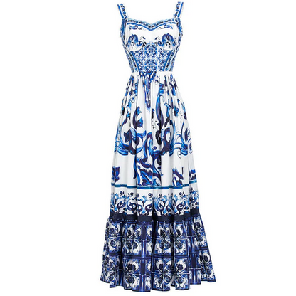 Porcelain Print A-Line Maxi Dress