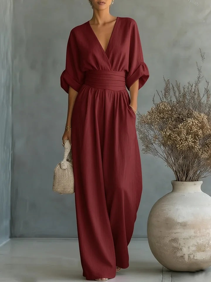 Sculptural Flowy Wide-Leg Jumpsuit - Seldom Seen Styles