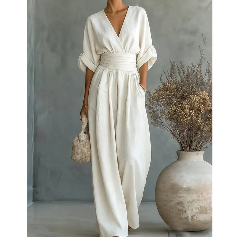 Sculptural Flowy Wide-Leg Jumpsuit - Seldom Seen Styles