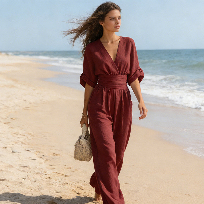 Sculptural Flowy Wide-Leg Jumpsuit - Seldom Seen Styles