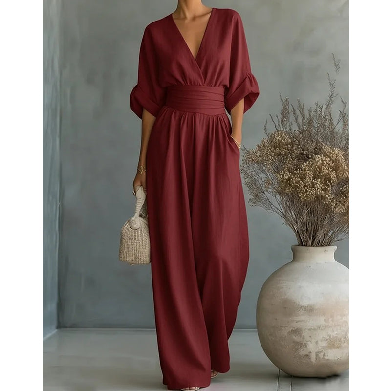 Sculptural Flowy Wide-Leg Jumpsuit - Seldom Seen Styles