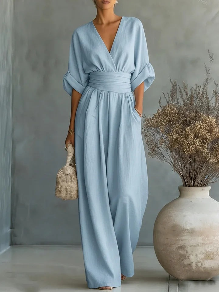 Sculptural Flowy Wide-Leg Jumpsuit - Seldom Seen Styles