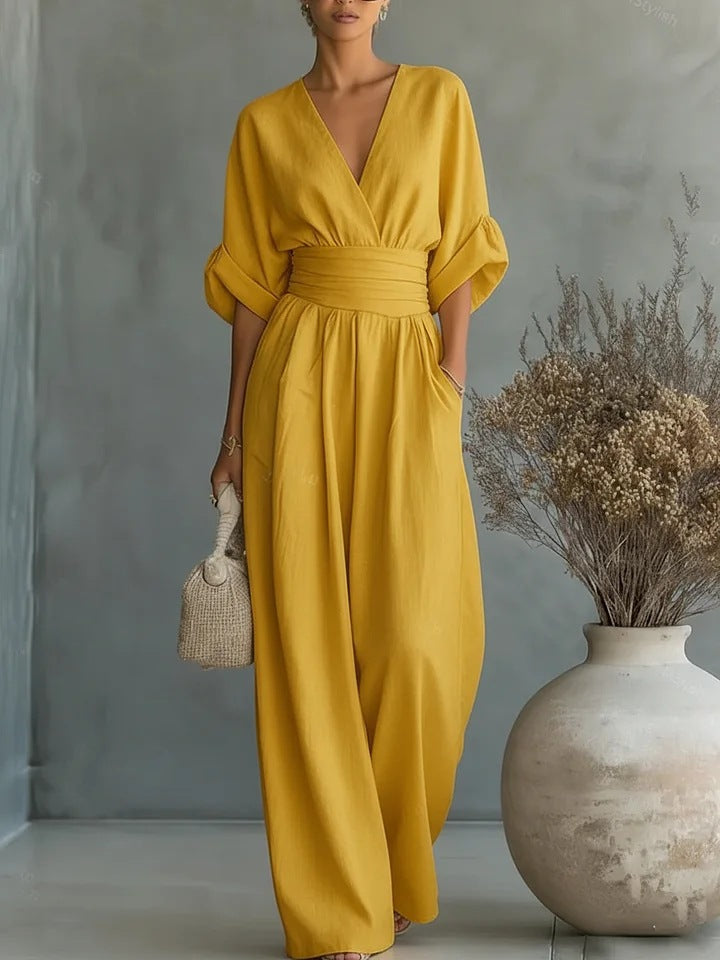 Sculptural Flowy Wide-Leg Jumpsuit - Seldom Seen Styles