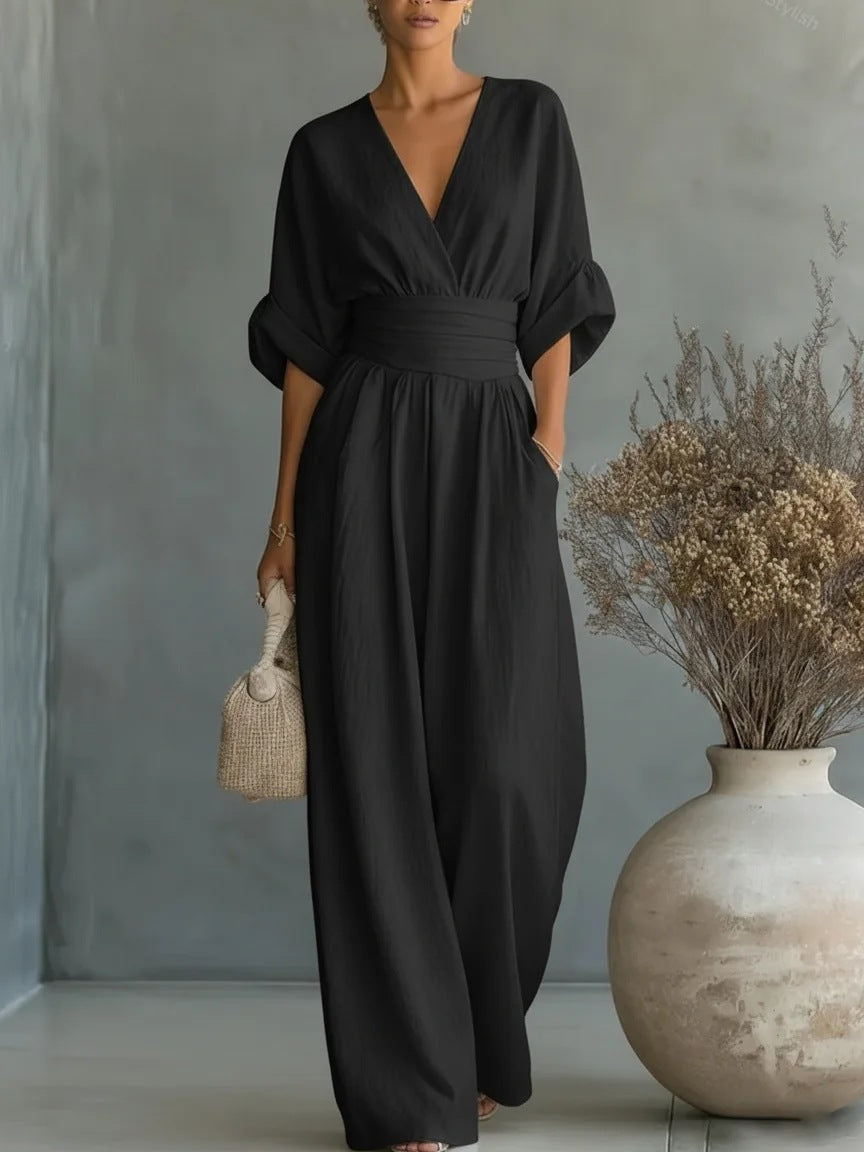 Sculptural Flowy Wide-Leg Jumpsuit - Seldom Seen Styles