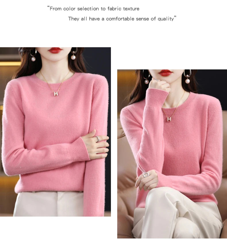 Women's 100% Pure Wool Cashmere Sweater O-Neck Pullover Knitted Casual Sweater Winter New  Long-Sleeved Warm High-Grade Jumper