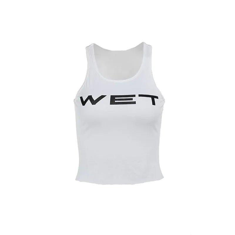 Women's Sheer Racerback Tank Top Letter Print Y2K Slim Fit Summer Vest - Seldom Seen Styles