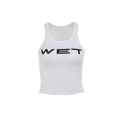 Women's Sheer Racerback Tank Top Letter Print Y2K Slim Fit Summer Vest