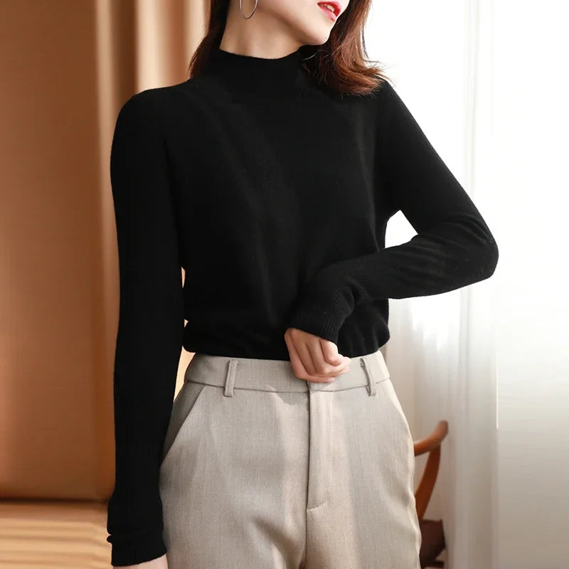 Herbst Winter Chic Bottom Pullover Frauen Mode Rollkragen Pullover Schlank Langarm Strickpullover Weiche Warme Pull Femme Top