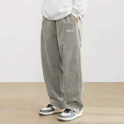Men's Corduroy Pants Casual Drawstring Elastic Waist Straight Leg Sweatpants with Pockets