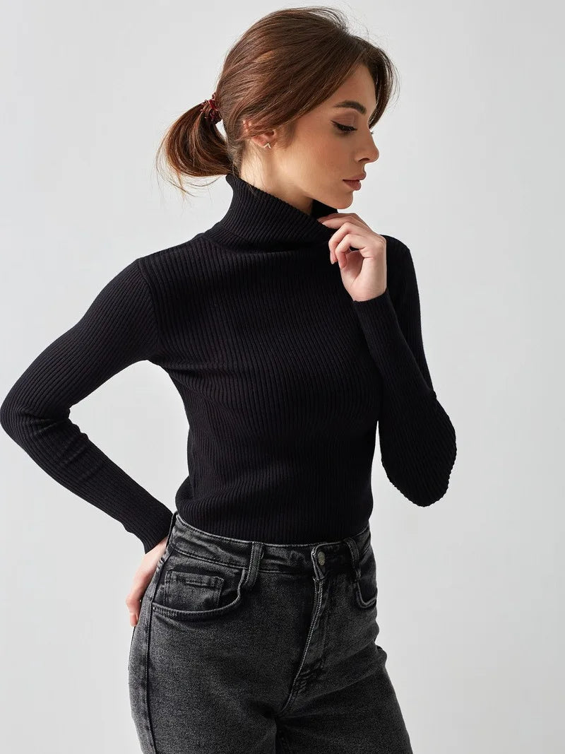 Bornladies Basic Turtleneck Dam Tröjor Höst Vinter Toppar Slim Dam Pullover Stickad Tröja Jumper Soft Warm Pull