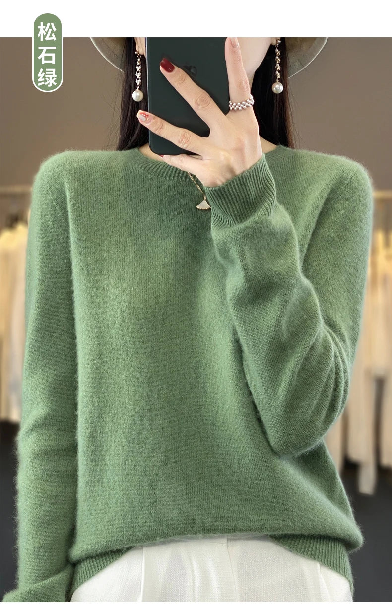 100 % Merinoull Tröja Dam O-ringad Cashmere Stickat Dam Pullover Höst Vinter Fritidskläder Enfärgad Mjuka kläder