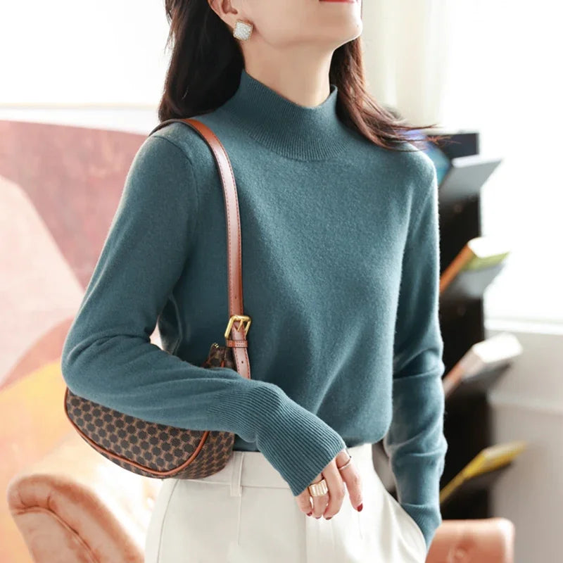 Herbst Winter Chic Bottom Pullover Frauen Mode Rollkragen Pullover Schlank Langarm Strickpullover Weiche Warme Pull Femme Top