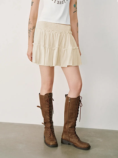 Cyflymder Élégante Jupe-short à Taille Haute Élastique pour Femme, Doublée, Coupe Évasée, Mode, Qualité Supérieure, Jupe Courte Fronsée