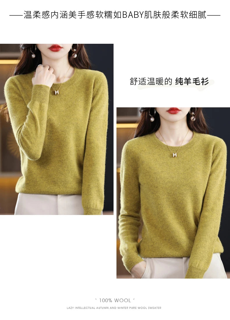 Women's 100% Pure Wool Cashmere Sweater O-Neck Pullover Knitted Casual Sweater Winter New  Long-Sleeved Warm High-Grade Jumper