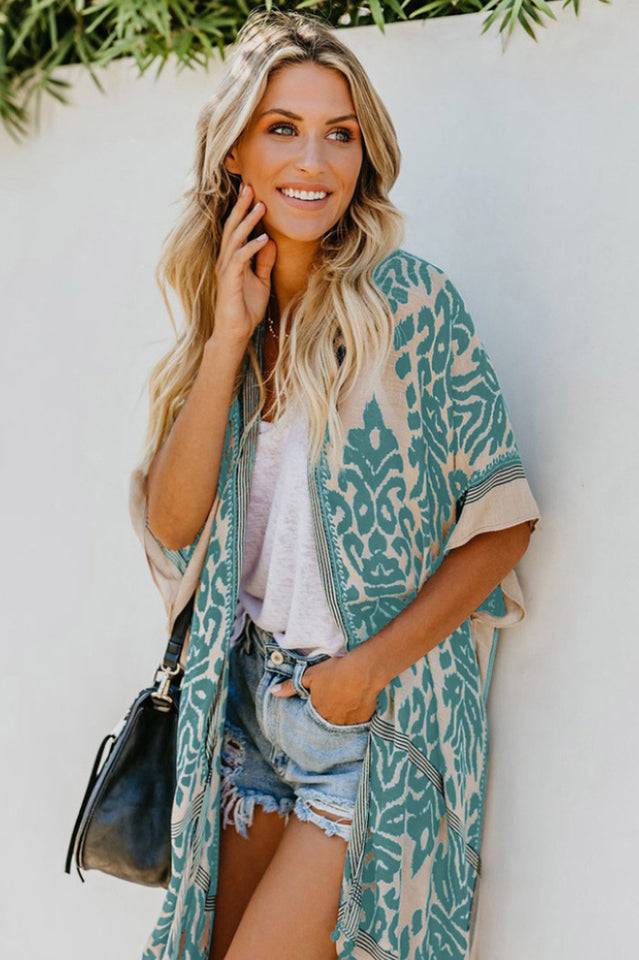 Seaside Resort Cardigan Printed Pompom Kimono - Seldom Seen Styles