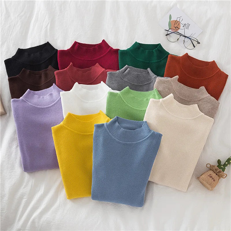 Women Spring Turtleneck Sweater Knitted Soft Pullovers cashmere Jumpers Basic Solid Soft Sweaters Women Autumn Winter Casual Top