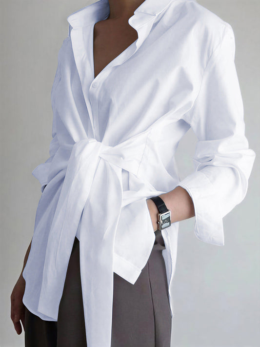 Semi-Sheer Button Down Tied Long Shirt - Seldom Seen Styles