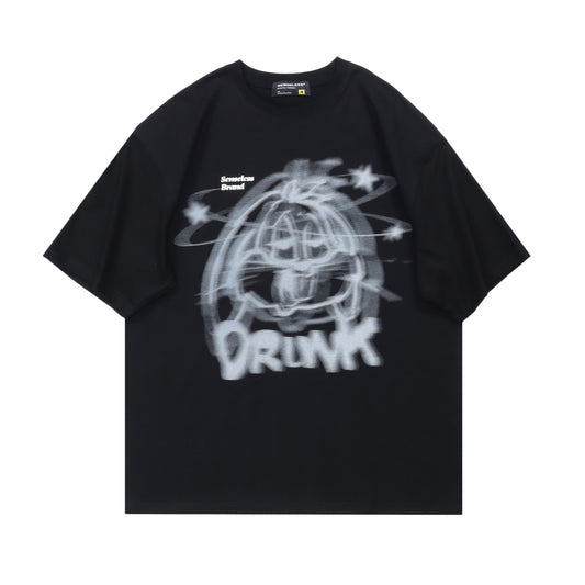 Senseless Brand Drunk Planet Spray Paint Graphic Oversized Tee Grunge Airbrush Streetwear Short Sleeve T-Shirt - Seldom Seen Styles