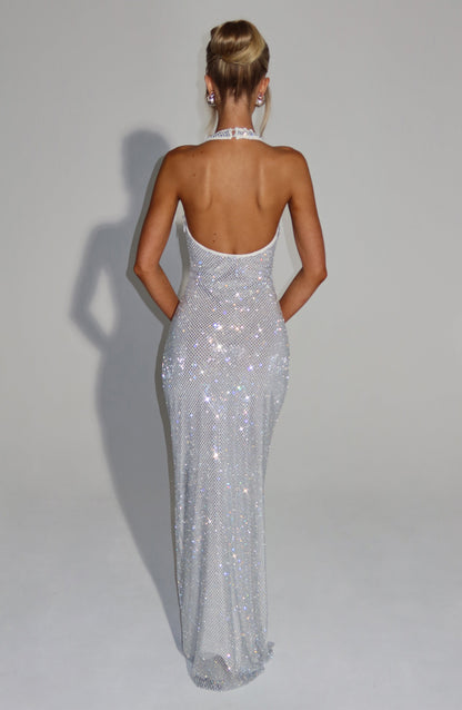 Pailletten-Abschlussballkleider Sexy Neckholder V-Ausschnitt Party Club Maxi-Kleider Enganliegend Meerjungfrau Semi-formelles Abendkleid