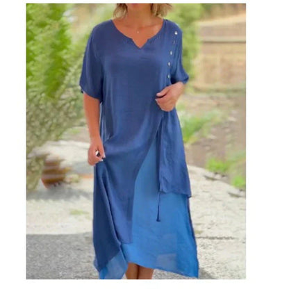 Serena | Women's Layered Midi Dress Short Sleeve V-Neck