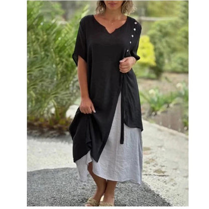 Serena | Women's Layered Midi Dress Short Sleeve V-Neck