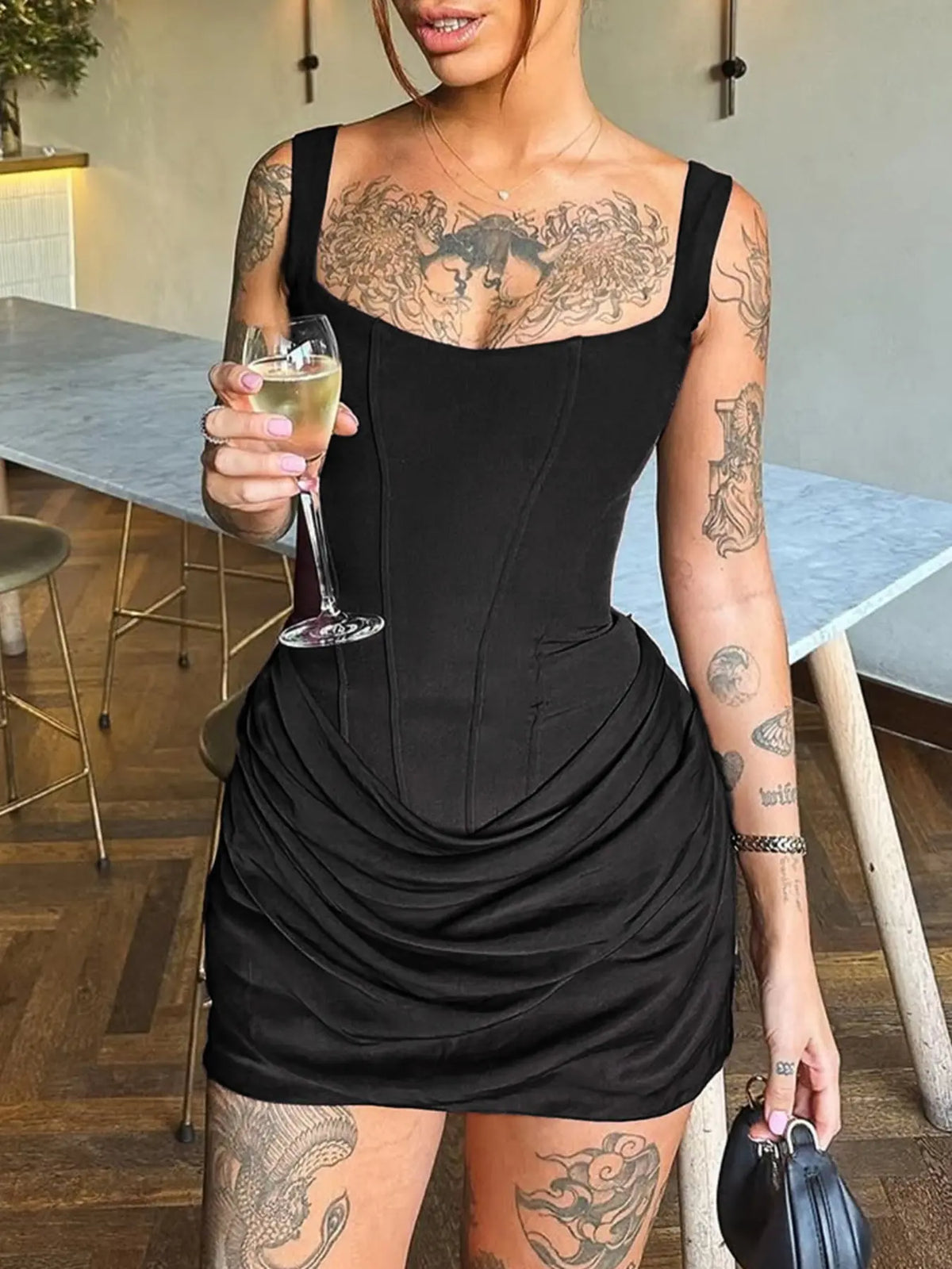 Sexy Bodycon Ruched Drawstring Sleeveless Solid Mini Corset Dress for Women, Womenswear Feminine, Night Out Club Wear Formal Party Dress - Seldom Seen Styles